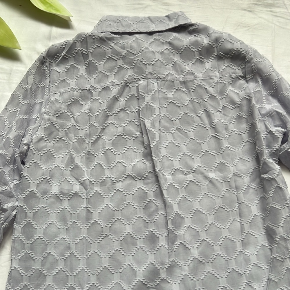 Sheer Long Sleeve Button Down Blouse - Picture 9 of 11